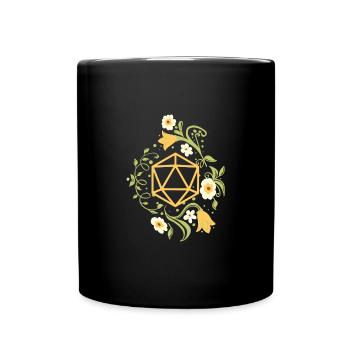 Polyhedral D20 Dice Plant and Flowers Tabletop RPG - Full Colour Mug - black - Front