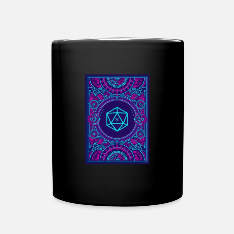 Synthwave Polyhedral D20 Dice Retrowave Steampunk - Full Colour Mug - black