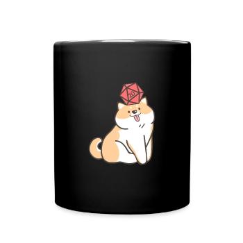 Kawaii Dog With Polyhedal D20 Dice Doge Lovers - Full Colour Mug - black - Front
