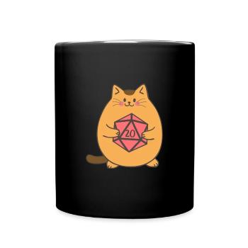Fat Cat mit D20 Dice Dungeon Kätzchen - Tasse einfarbig - Schwarz - Vorne