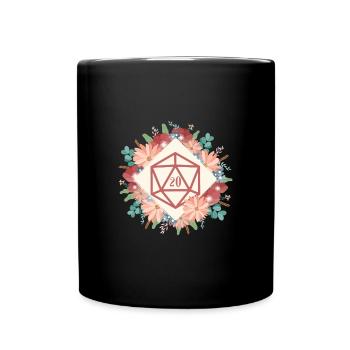 Polyhedral D20 Dice Floral Tabletop RPG - Full Colour Mug - black - Front