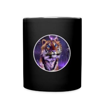 Kosmischer Tiger im Neonlicht - Tasse einfarbig - Schwarz - Vorne