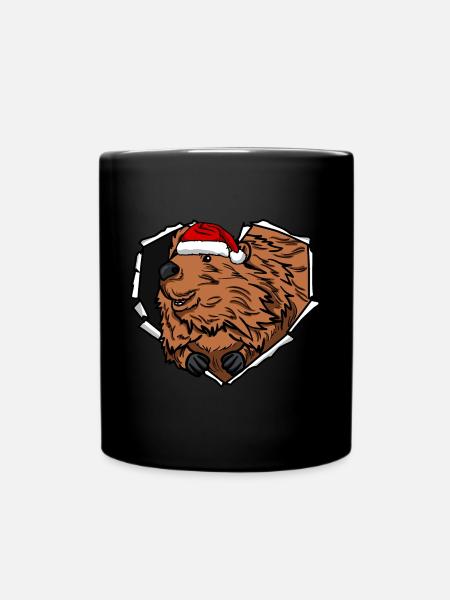 Riss Biber mit Weihnachtsmütze Loch - Tasse einfarbig - Schwarz