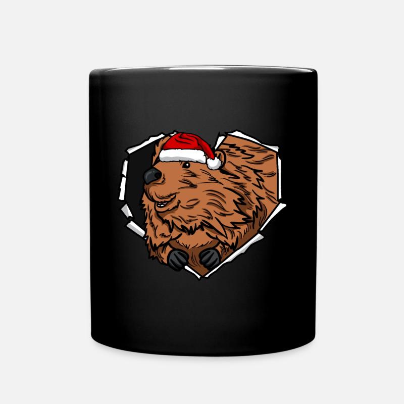 Riss Biber mit Weihnachtsmütze Loch - Tasse einfarbig - Schwarz