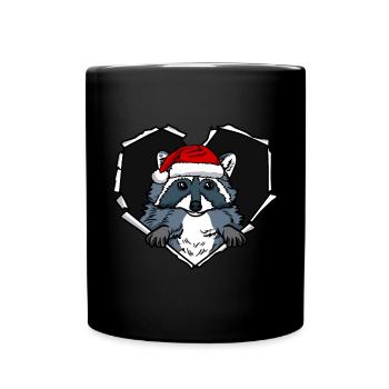 Cracked raccoon with Christmas cap hole - Full Colour Mug - black - Front