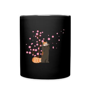 Cherry Blossom Red Panda Japanese Sakura Flower - Full Colour Mug - black - Front