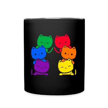 Colorful Cats LGBT Kawaii Kittens - Full Colour Mug - black - Front