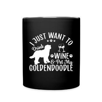 Drink Wine And Pet Goldendoodle Fun Dog Owner - Full Colour Mug - black - Front