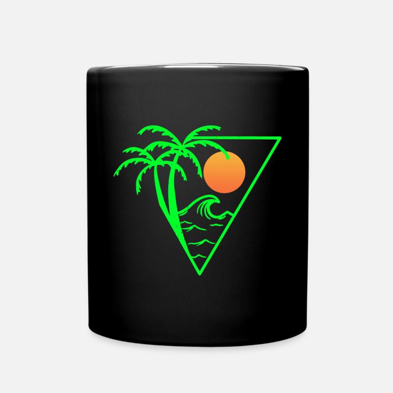 Summer vibes - sunset, palm trees and the sea - Full Colour Mug - black