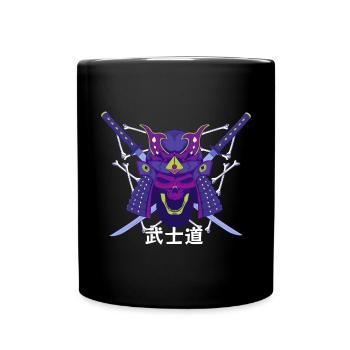 Vaporwave Samurai Schädel Bushido Krieger Japan - Tasse einfarbig - Schwarz - Vorne