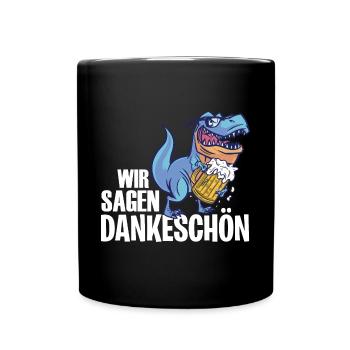 Dankeschön, Dino, Bier, Spruch, Cartoon, Lustig - Tasse einfarbig - Schwarz - Vorne