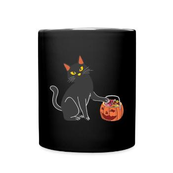 Halloween Katze Hexe - Tasse einfarbig - Schwarz - Vorne