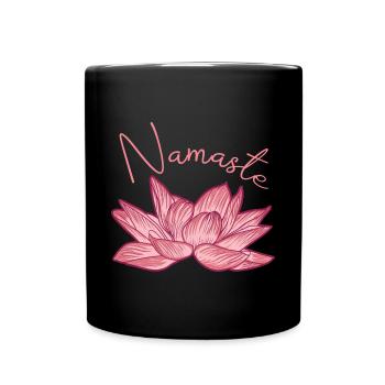 Buddha Mönch Namaste Blume Lotusblüte I Geschenk - Tasse einfarbig - Schwarz - Vorne