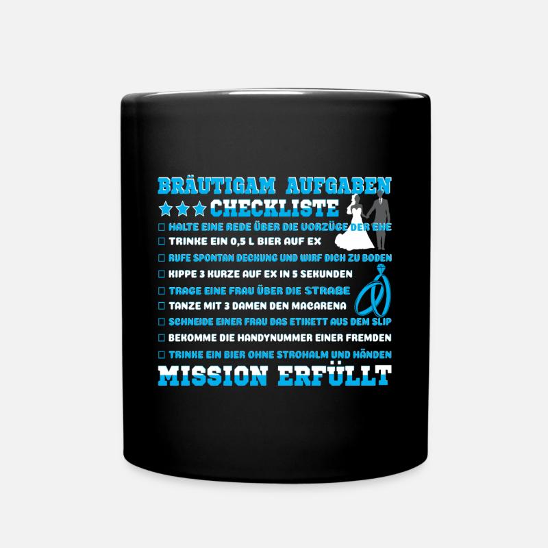 Junggesellenabschied Aufgabenliste - Tasse einfarbig - Schwarz