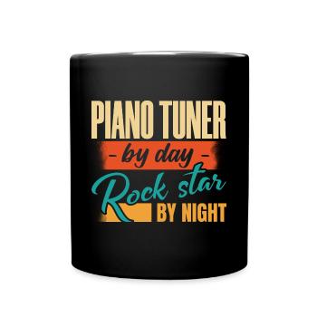 Accordeur de piano le jour Rock Star la nuit - Mug uni - noir - Devant