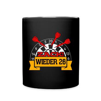 Zack wieder 26, Dartspieler Outfit, Geschenkidee - Tasse einfarbig - Schwarz - Vorne
