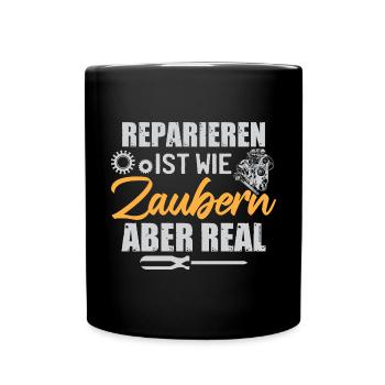 Reparieren Werkstatt Garage KFZ Mechaniker - Tasse einfarbig - Schwarz - Vorne