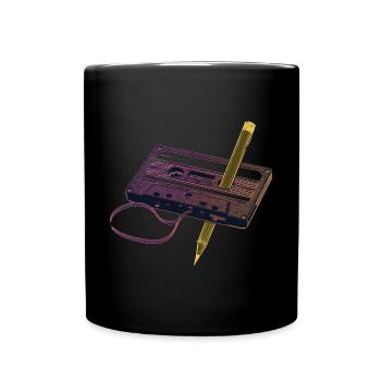 Kassette mit Stift - Retro - Tasse einfarbig - Schwarz - Vorne