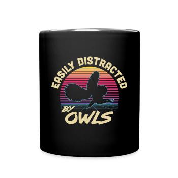 Easily Distracted By Owls Vintage Enthusiast Retro - Tasse einfarbig - Schwarz - Vorne