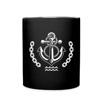 Ancre de navire en blanc avec corde Sea Lake Ocean - Mug uni - noir - Devant