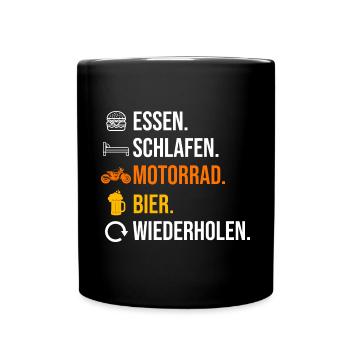 Biker Motorradfahrer Bier Motorrad - Tasse einfarbig - Schwarz - Vorne