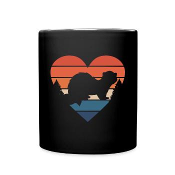 Retro Ferret Animal Lover Vintage Heart Cute Wease - Full Colour Mug - black - Front