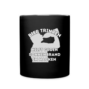 Bier trinken hilft gegen Sonnenbrand im Nacken - Tasse einfarbig - Schwarz - Vorne