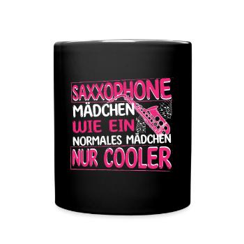 Saxophone Mädchen Saxophonistin Instrument - Tasse einfarbig - Schwarz - Vorne