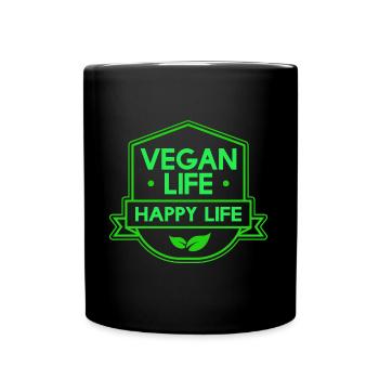 Vegan Life Happy Life Design für stolze Veganer - Tasse einfarbig - Schwarz - Vorne