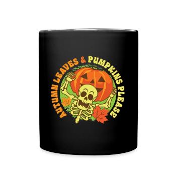Hello Autumn Leaves and Pumpkins Please Happy - Tasse einfarbig - Schwarz - Vorne