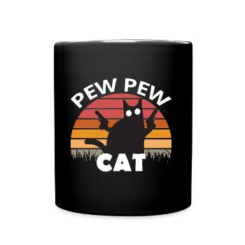 Pew Pew Funny Cat - Tasse einfarbig - Schwarz - Vorne