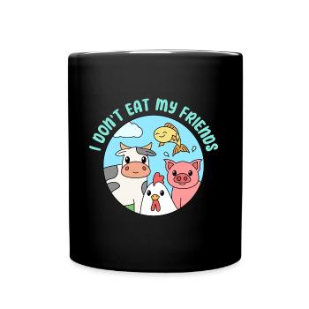 Friends Fisch Huhn Schwein Design für Veganer - Tasse einfarbig - Schwarz - Vorne
