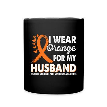 Wear orange for husband support - Full Colour Mug - black - Front