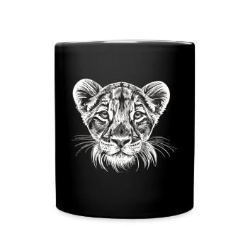 Tender innocence: Siberian lion cub in white - Full Colour Mug - black - Front