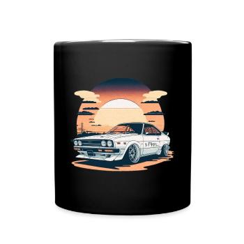 JDM - Retro-Auto und Sonnenuntergang - Tasse einfarbig - Schwarz - Vorne