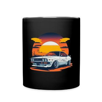 JDM - Retro-Auto und Sonnenuntergang - Tasse einfarbig - Schwarz - Vorne