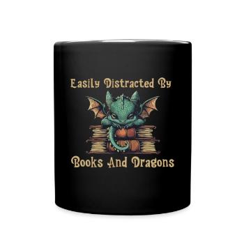Easily distracted by books and dragon graphics - Full Colour Mug - black - Front
