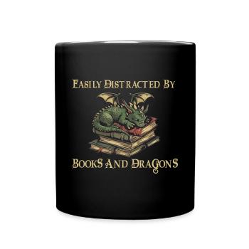 Easily distracted by books and dragon graphics - Full Colour Mug - black - Front