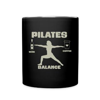 Pilates Balance Wein Und Kaffee Motiv - Tasse einfarbig - Schwarz - Vorne