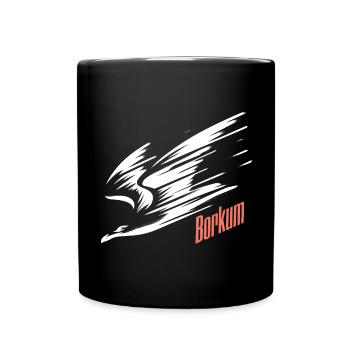 Borkum Sturzflug Tiefflieger Möwe Urlaub T-Shirt - Tasse einfarbig - Schwarz - Vorne