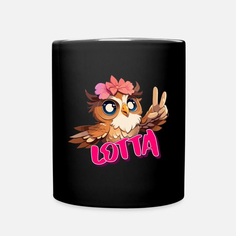 LOTTA - Schöner Mädchen Name mit süßer EULE - Tasse einfarbig - Schwarz