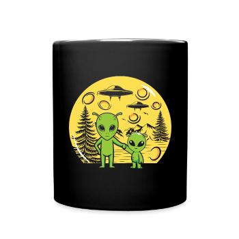 Lustiges Weltraum-Außerirdisches UFO-Raumschiff - Tasse einfarbig - Schwarz - Vorne