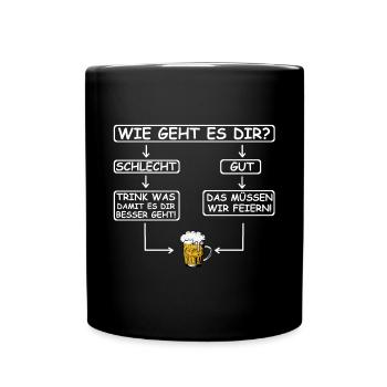 Wie geht es dir | Bier, feiern, grillen, Party - Tasse einfarbig - Schwarz - Vorne