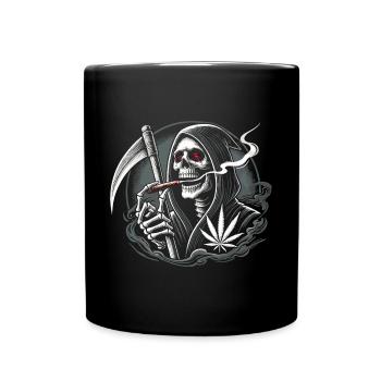 Schwarzer Humor rauchender Sensenmann zu Halloween - Tasse einfarbig - Schwarz - Vorne