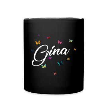 GINA - Mädchen Name mit bunten Schmetterlingen - Tasse einfarbig - Schwarz - Vorne