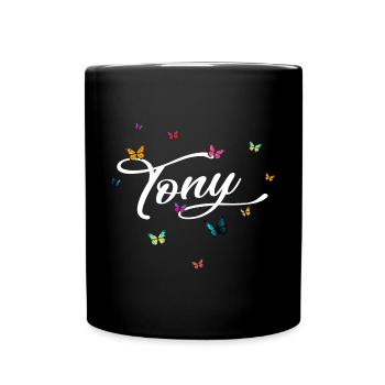 TONY - Girl's Name with Colorful Butterflies - Full Colour Mug - black - Front
