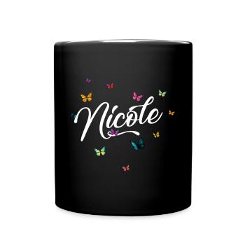 NICOLE - Mädchen Name mit bunten Schmetterlingen - Tasse einfarbig - Schwarz - Vorne