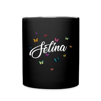 SELINA - Mädchen Name mit bunten Schmetterlingen - Tasse einfarbig - Schwarz - Vorne