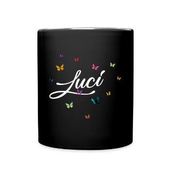 LUCI - Girl Name with Colorful Butterflies - Full Colour Mug - black - Front