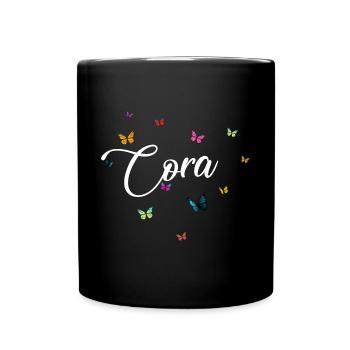 CORA - Mädchen Name mit bunten Schmetterlingen - Tasse einfarbig - Schwarz - Vorne